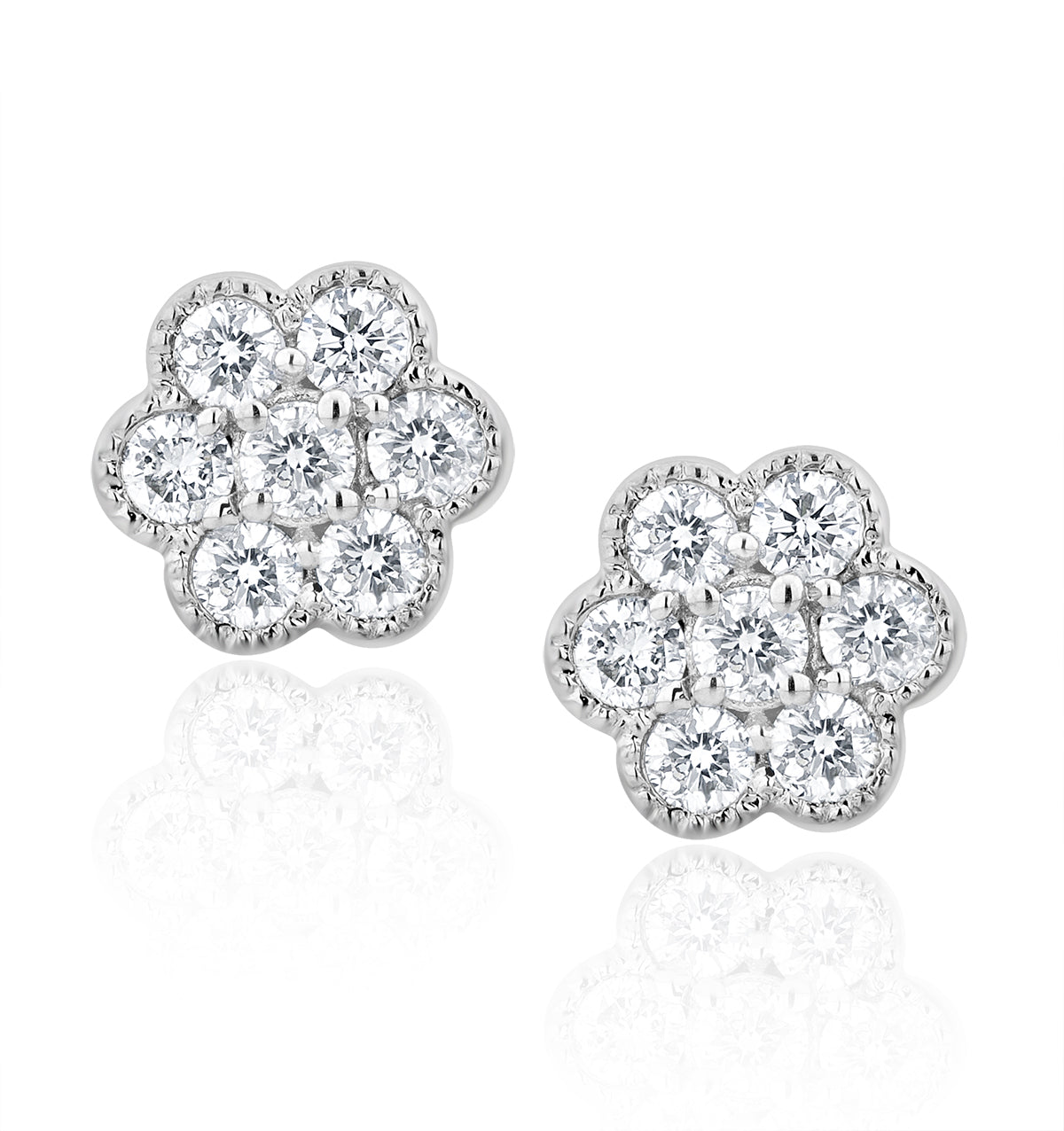 Lab Diamond Cluster Flower Earrings 0.25ct set in 9K White Gold